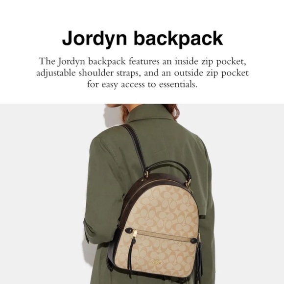 Coach Jordyn Backpack In Blocked Signature Canvas Gold Light Khaki Brown Multi - Picture 2 of 16